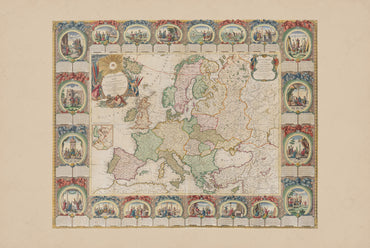 Map of Europe 1776 - 24 Historical Scenes - Jean Baptiste Louis Clouet Historical Map Poster