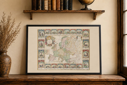 Carte de l'Europe 1776 - 24 Scènes Historiques - Jean Baptiste Louis Clouet - Affiche