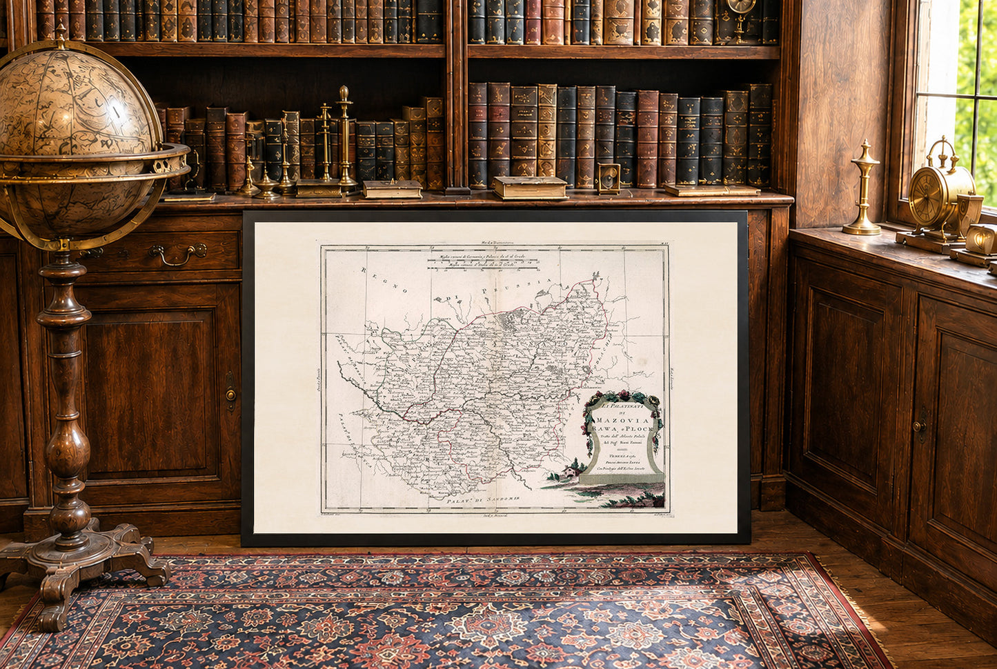 Póster de mapa histórico de Mazovia, Rawa y Płock: arte mural de la Polonia del siglo XVIII