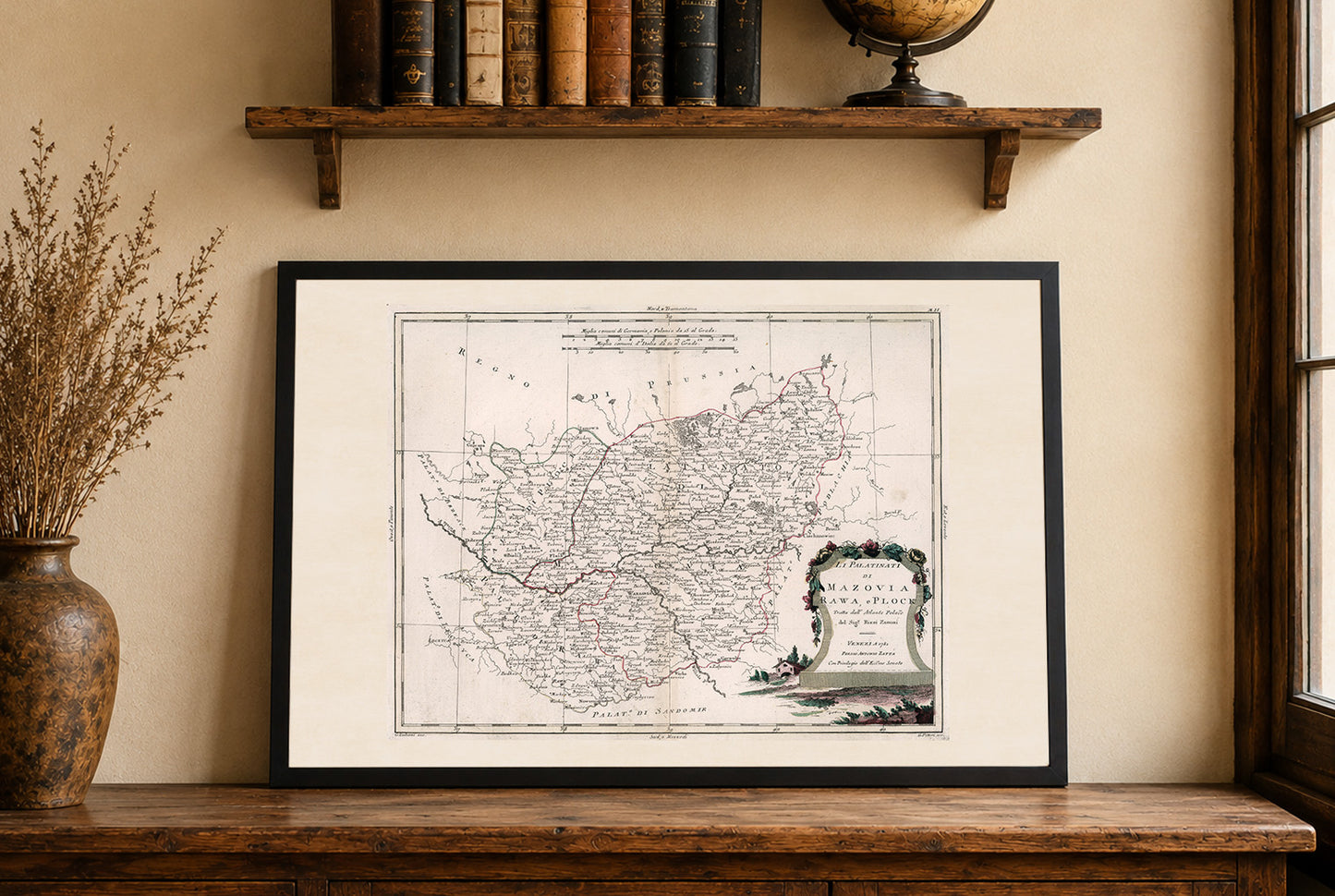 Póster de mapa histórico de Mazovia, Rawa y Płock: arte mural de la Polonia del siglo XVIII