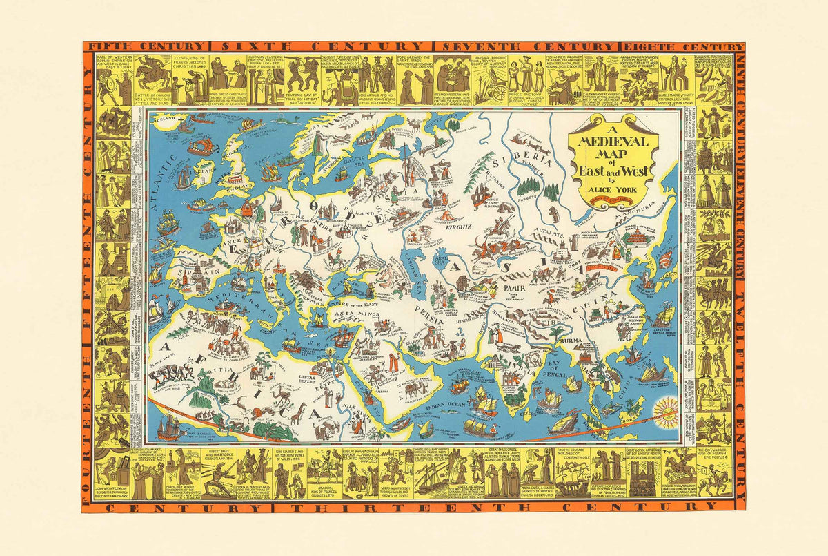 Medieval Map of East and West - Alice York & Edy Legrand - Historical Map Poster