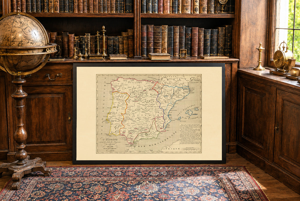 Medieval Iberia 1212-1492 - Reconquista - Antoine Philippe Houze 1844 Historical Map Poster