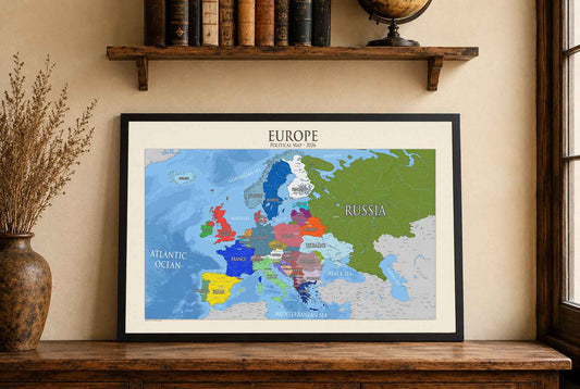 Póster del Mapa Político de Europa Moderna - Arte de Pared Detallado de Países y Capitales