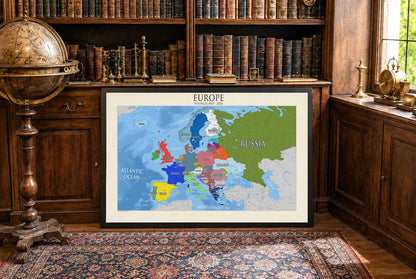 Póster del Mapa Político de Europa Moderna - Arte de Pared Detallado de Países y Capitales