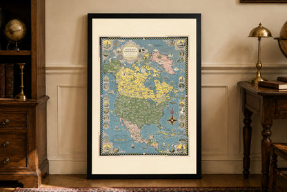 Póster Mapa Pictórico de Norteamérica (1945) - Arte de Pared Vintage Continental