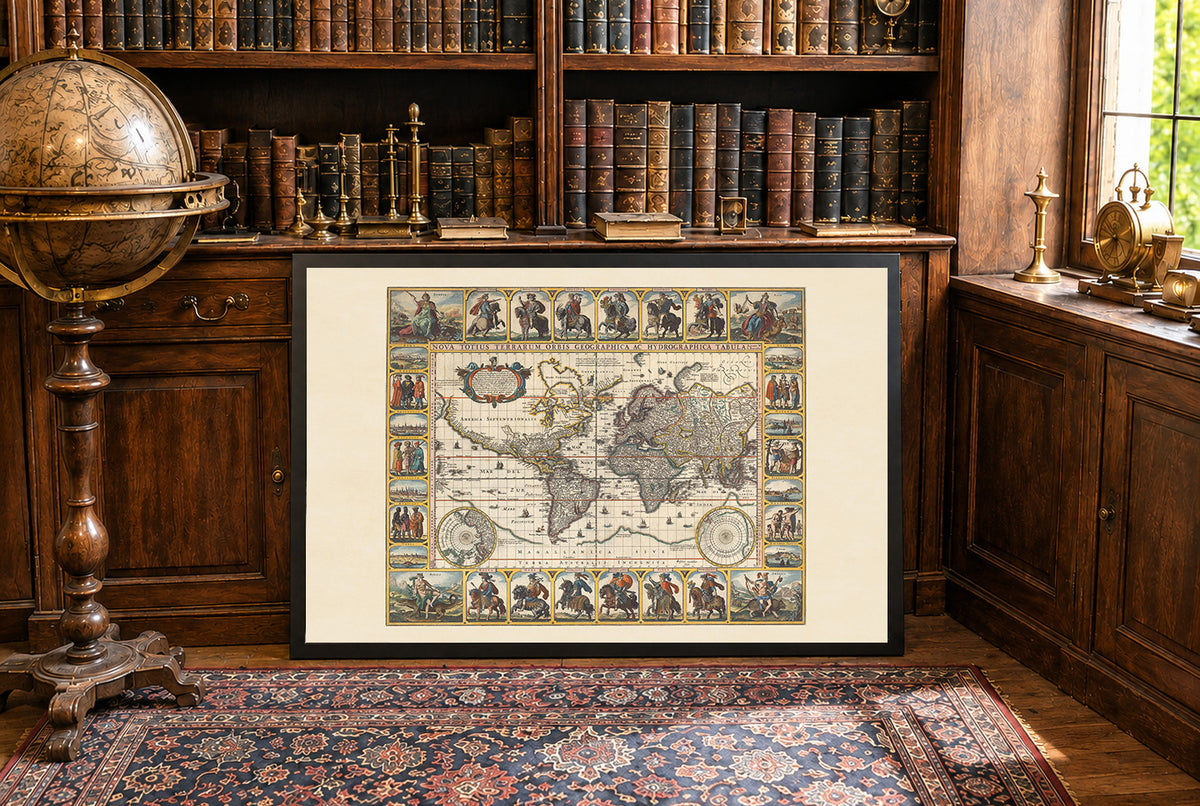 Nova Totius Terrarum Orbis 1652 - Roman Emperors - Nicolaes Visscher Historical World Map Poster