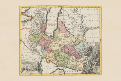 Póster de mapa de Persia: mapa antiguo del Imperio persa e Irán, arte mural del siglo XVIII