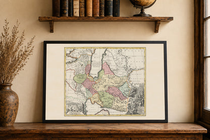 Póster de mapa de Persia: mapa antiguo del Imperio persa e Irán, arte mural del siglo XVIII