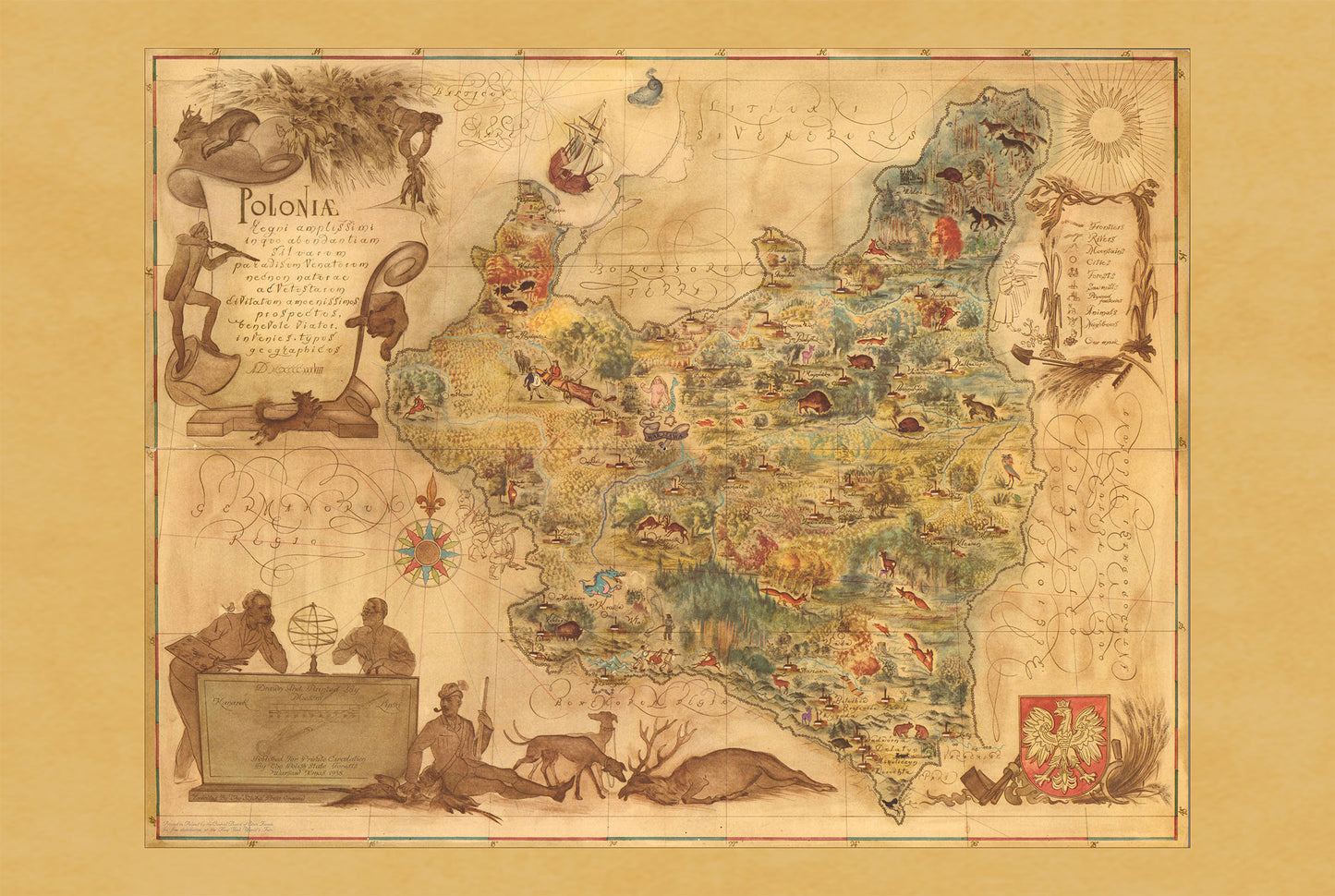 Impresión del Mapa de Polonia 1938 - Mapa Pictórico ‘Poloniae’ por Tadeusz Lipski & Eliasz Kanarek | Arte de Pared Vintage de la Feria Mundial