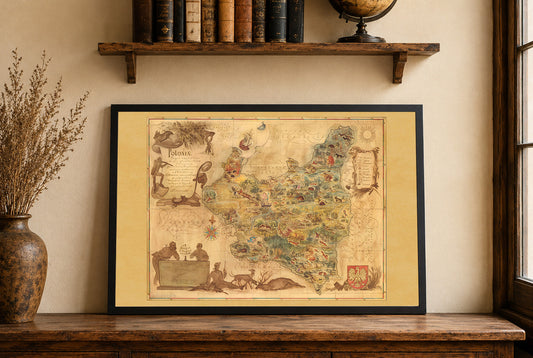 Impresión del Mapa de Polonia 1938 - Mapa Pictórico ‘Poloniae’ por Tadeusz Lipski & Eliasz Kanarek | Arte de Pared Vintage de la Feria Mundial