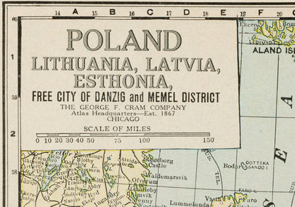 Pologne & Pays Baltes 1925 - Ville Libre de Dantzig - Affiche Carte Historique