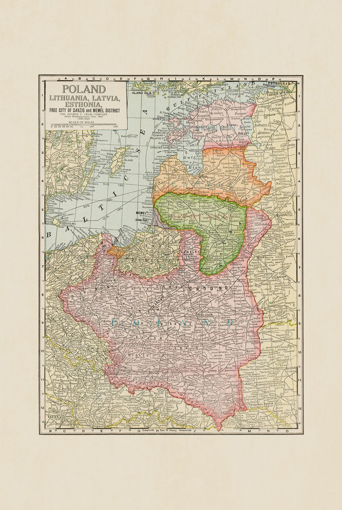 Pologne & Pays Baltes 1925 - Ville Libre de Dantzig - Affiche Carte Historique