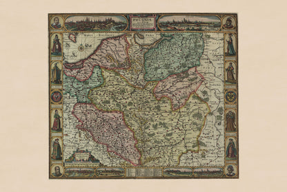 Póster de mapa histórico de Polonia y Silesia: mapa de Polonia y de la Mancomunidad polaco-lituana de 1630