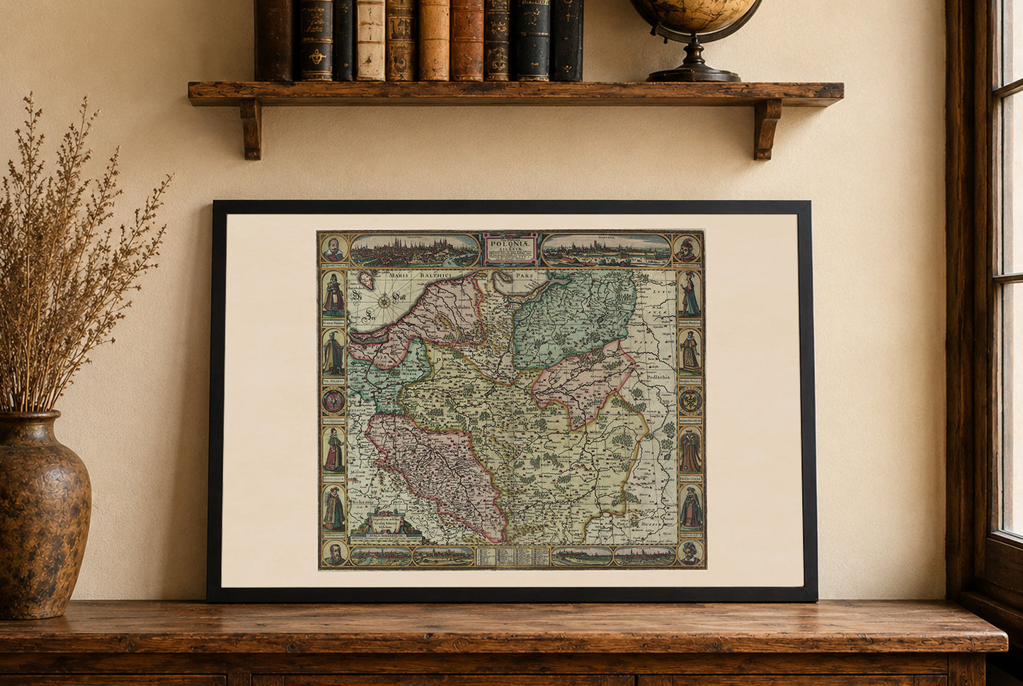Póster de mapa histórico de Polonia y Silesia: mapa de Polonia y de la Mancomunidad polaco-lituana de 1630