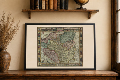 Póster de mapa histórico de Polonia y Silesia: mapa de Polonia y de la Mancomunidad polaco-lituana de 1630
