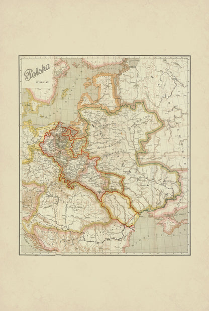 Poland in the 15th Century - Jan Babirecki Historical Map Poster - c. 1900