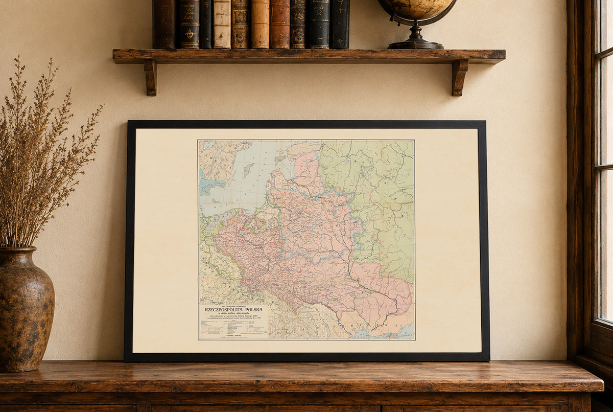 Polish-Lithuanian Commonwealth 1582–1770 - Stefan Batory - Władysław Semkowicz Historical Map Poster