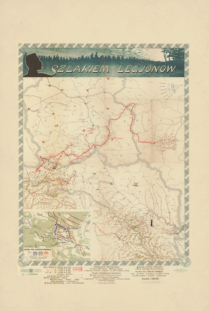 Légions Polonaises 1914-1917 - Szlakiem Legionów - Affiche Carte Historique