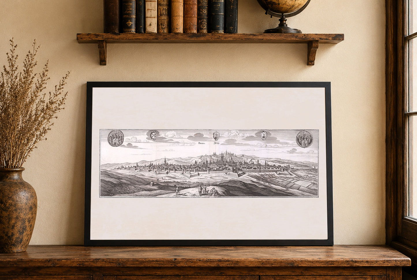 Poster Vue de Prague (1650) - Gravure Historique Vintage pour Décoration Murale