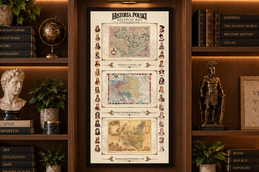 Colección de la historia de Polonia - 3 mapas históricos y gobernantes polacos - Póster de mapa