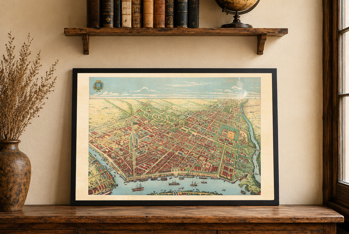 Cartel del Mapa de Saigón 1902 - Vista Panorámica de la Ciudad Ho Chi Minh con Río, Bulevares y Actividad Portuaria