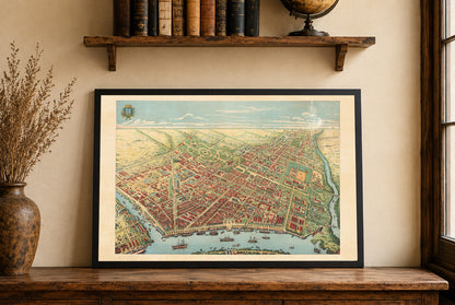 Cartel del Mapa de Saigón 1902 - Vista Panorámica de la Ciudad Ho Chi Minh con Río, Bulevares y Actividad Portuaria