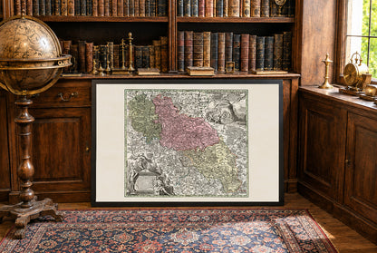 Póster de mapa histórico de Silesia: Alta y Baja Silesia, arte mural del siglo XVIII