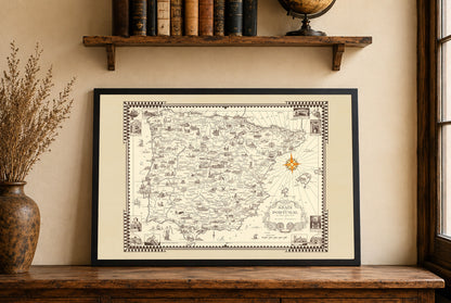 Póster Mapa Pictórico de España y Portugal (1935) - Arte de Pared Vintage de la Península Ibérica