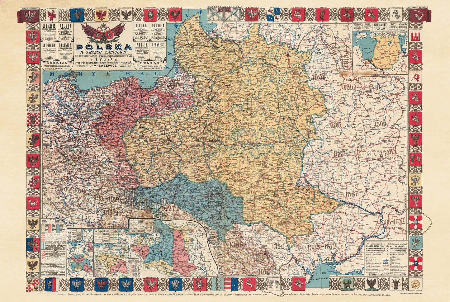 Vintage Map of 1770 Polish-Lithuanian Commonwealth & Partitions