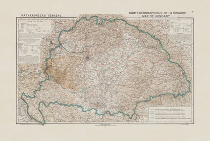 Póster de mapa antiguo de Hungría: fronteras de Hungría y Trianón, mapa histórico de Europa, 1920