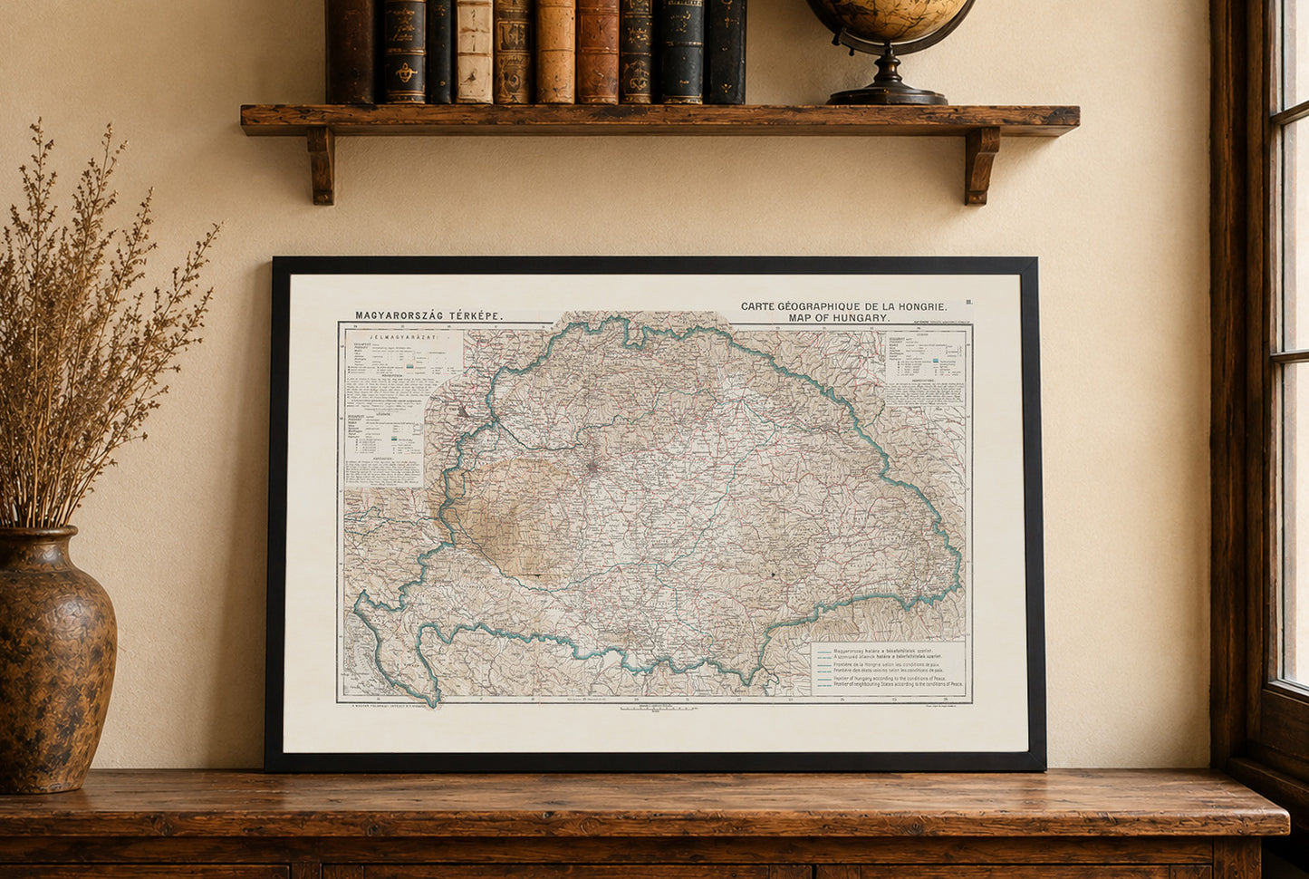 Póster de mapa antiguo de Hungría: fronteras de Hungría y Trianón, mapa histórico de Europa, 1920