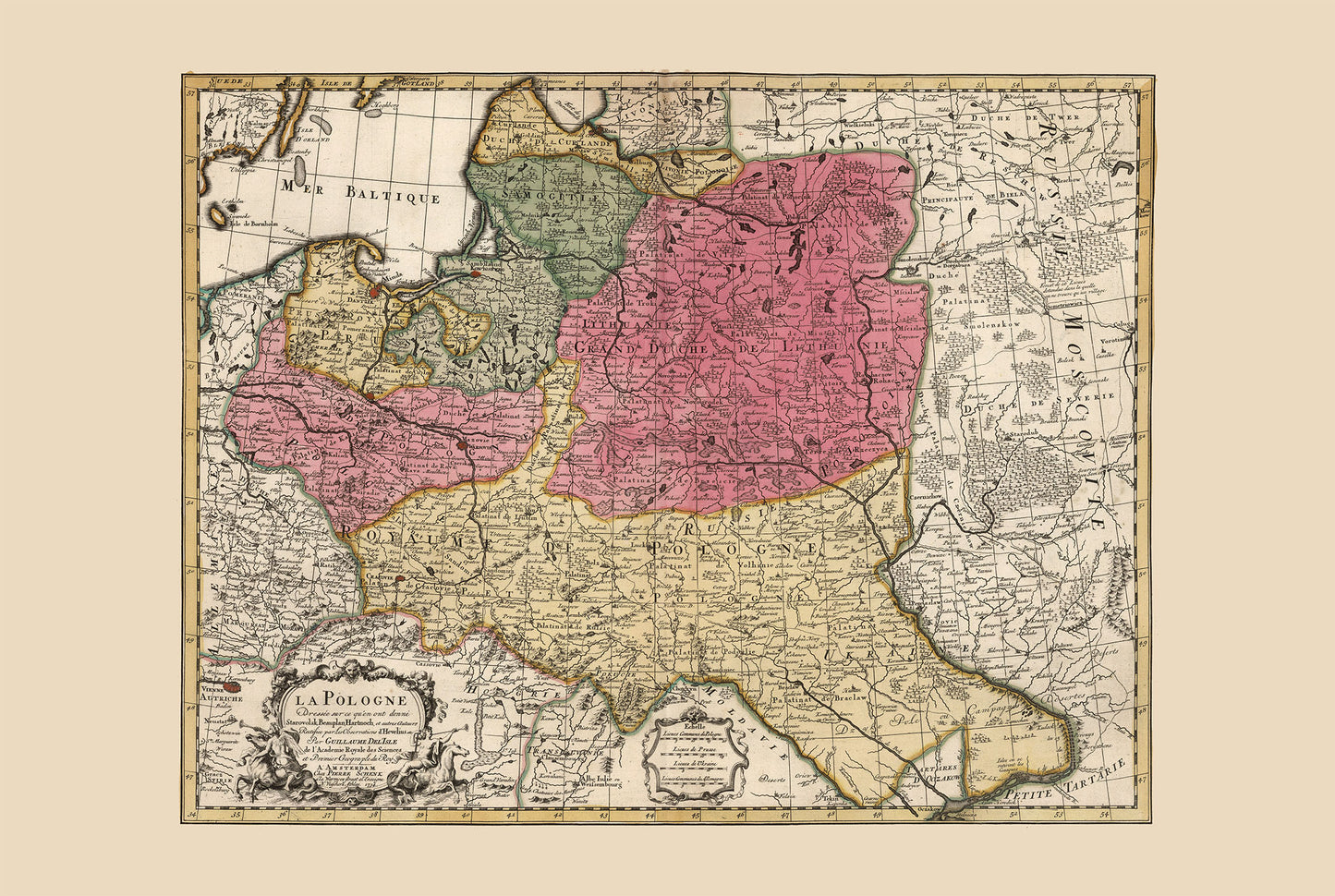 Mappa vintage del Commonwealth polacco-lituano 1740