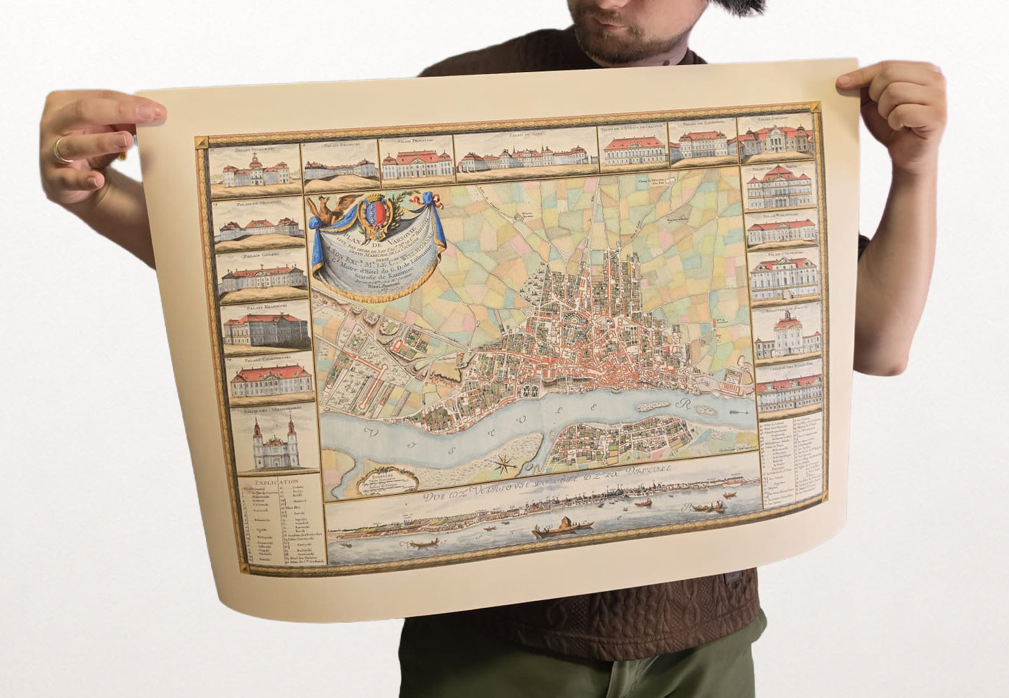 Varsovie 1772 - Carte historique de la capitale polonaise avec les principaux palais