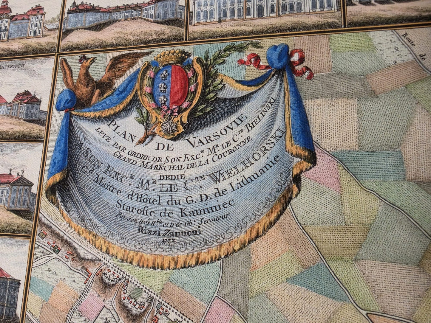 Varsovie 1772 - Carte historique de la capitale polonaise avec les principaux palais