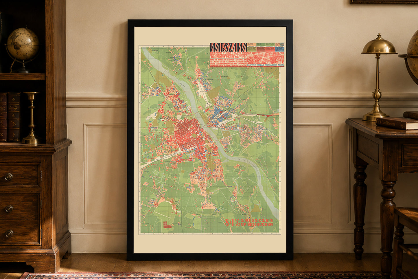 Poster mappa di Varsavia 1949 - Distruzione della Seconda Guerra Mondiale