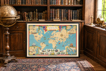 Impresión del mapa de la historia mundial - Batallas principales y ubicaciones de conflictos globales ilustradas