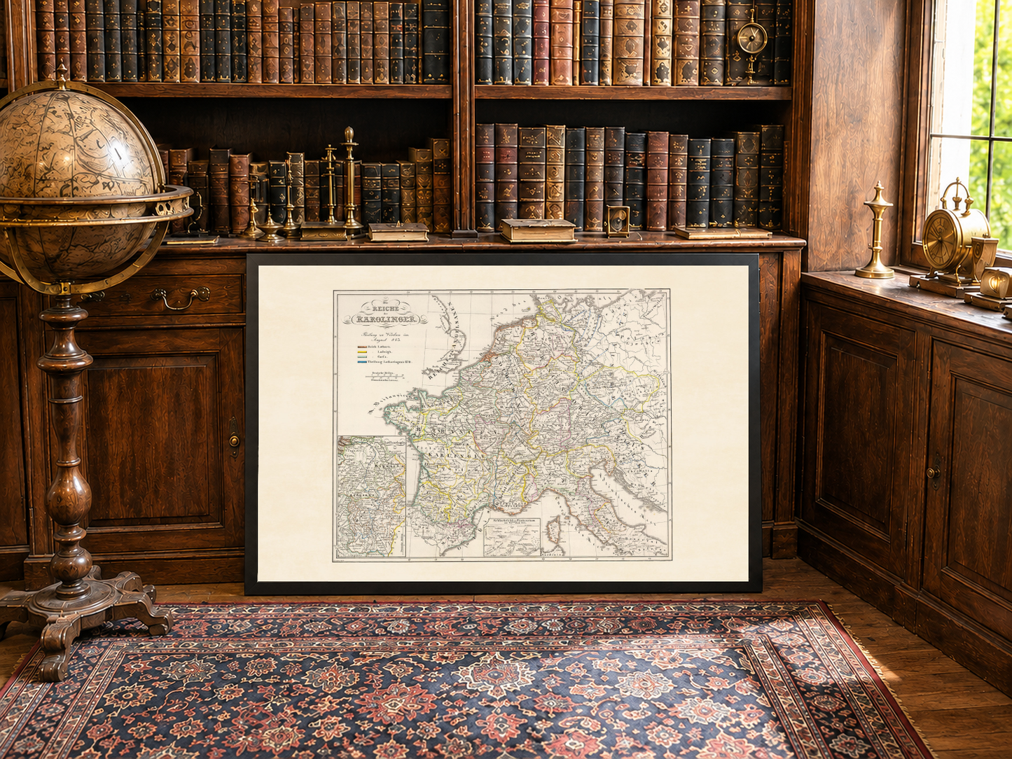 Póster del mapa del Imperio Carolingio - Arte de pared histórico medieval vintage de Europa