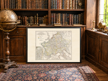 Póster del mapa del Imperio Carolingio - Arte de pared histórico medieval vintage de Europa