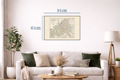 Póster del mapa del Imperio Carolingio - Arte de pared histórico medieval vintage de Europa