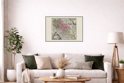Póster de mapa histórico de Silesia: Alta y Baja Silesia, arte mural del siglo XVIII