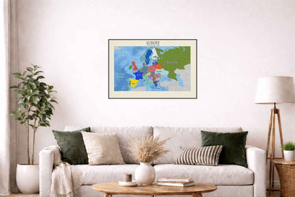 Póster del Mapa Político de Europa Moderna - Arte de Pared Detallado de Países y Capitales