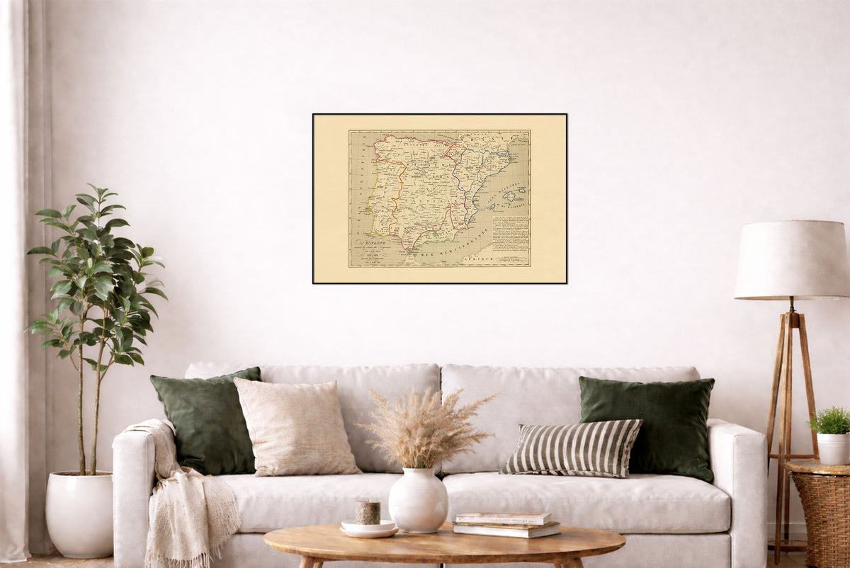 Medieval Iberia 1212-1492 - Reconquista - Antoine Philippe Houze 1844 Historical Map Poster