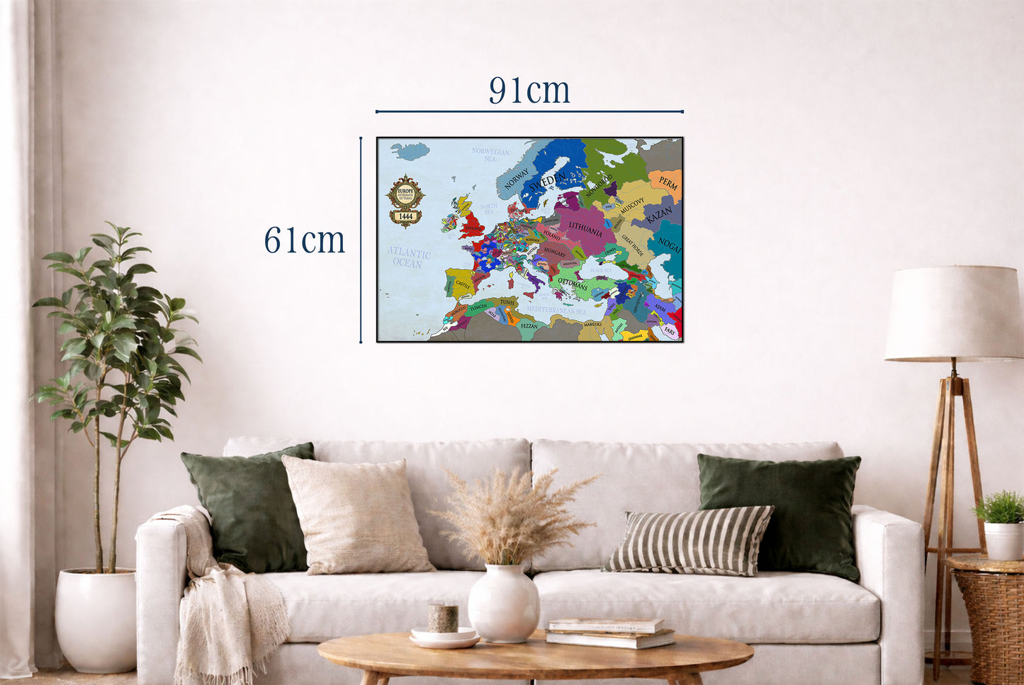 Mapa de Europa 1444 impreso - Mapa político medieval posterior a Varna