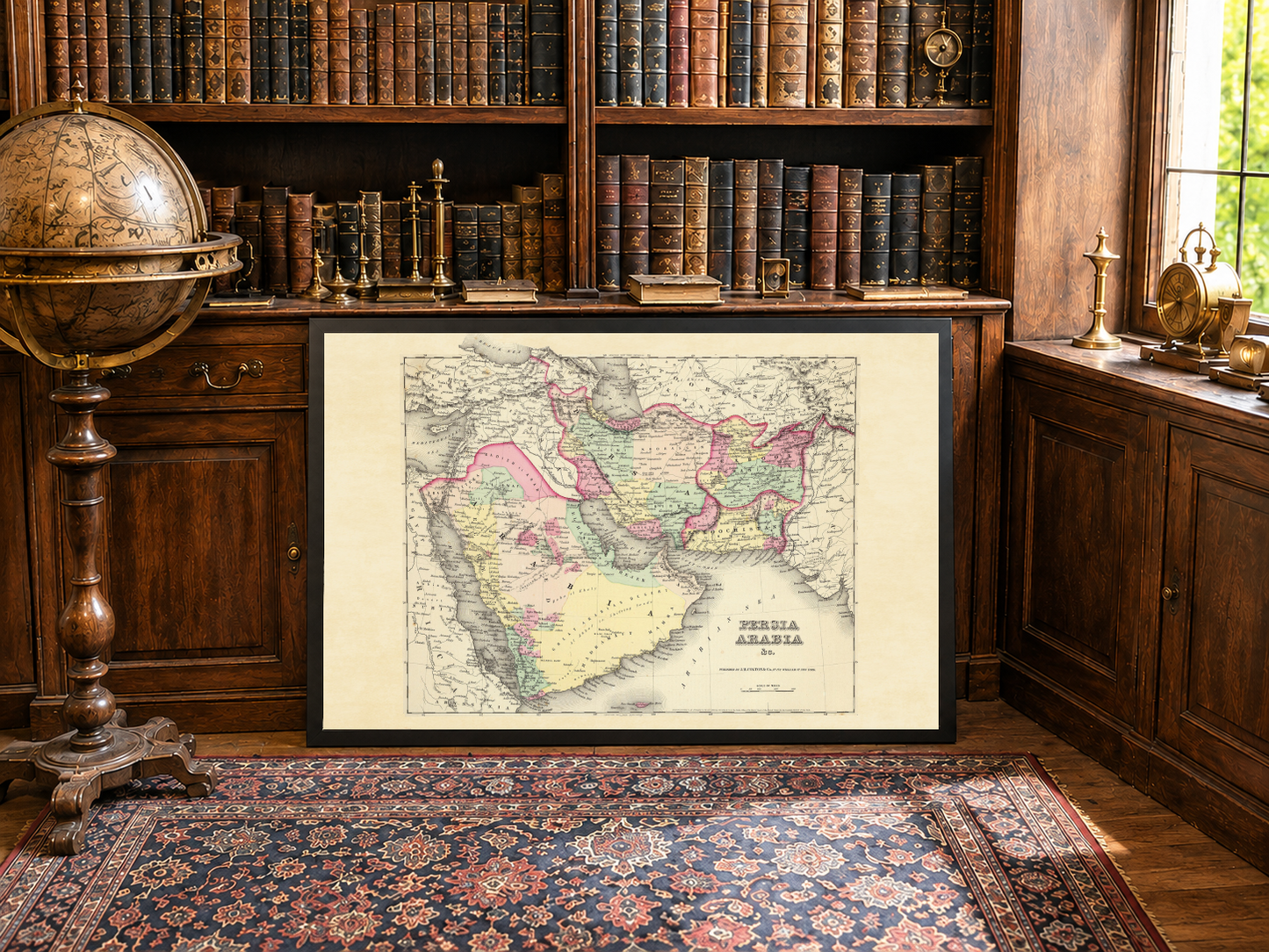 Cartel del Mapa de Persia y Arabia 1856 - Regiones Coloreadas a Mano Incluyendo Irán, Arabia y Afganistán