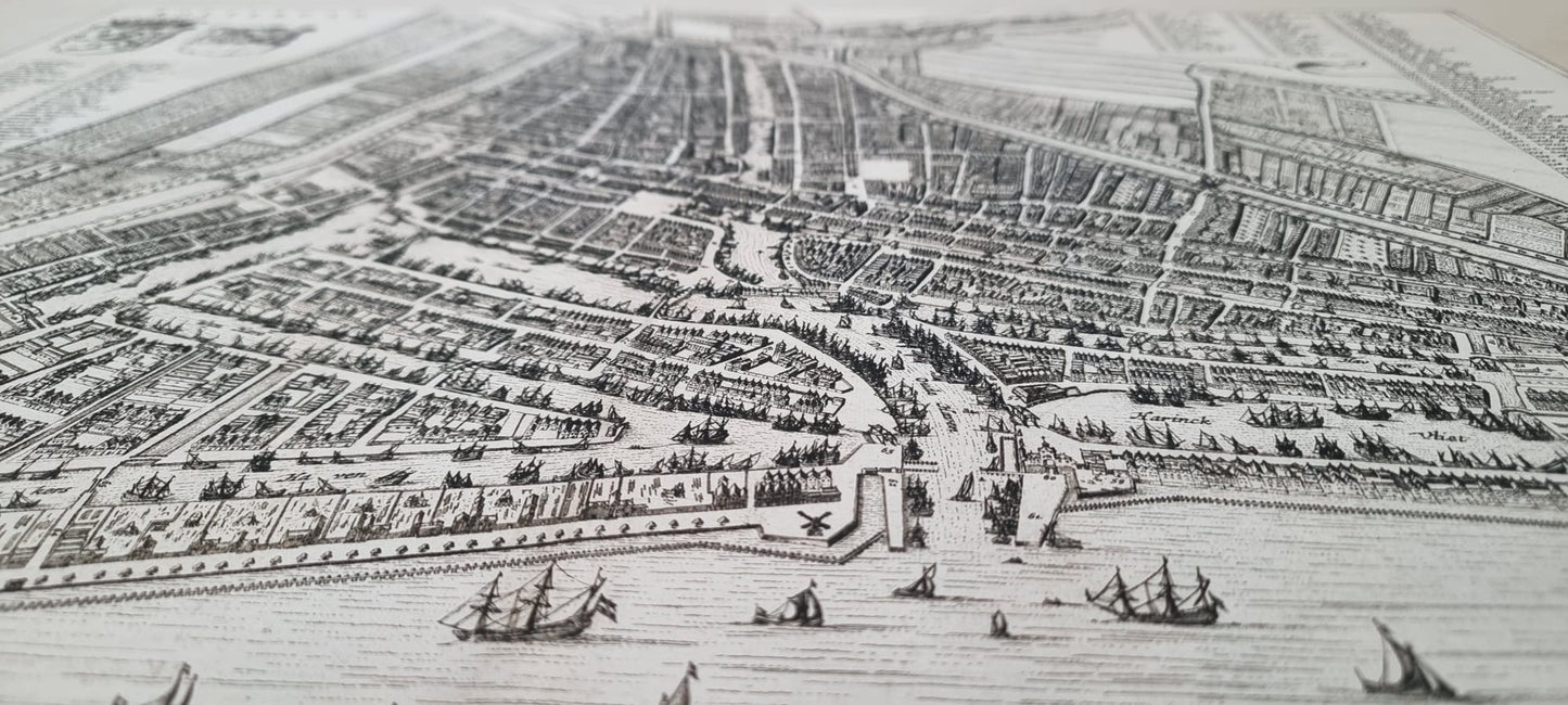 Cartel del Mapa de Róterdam 1652 - Plano Panorámico Detallado de la Ciudad con Calles y Vías Fluviales